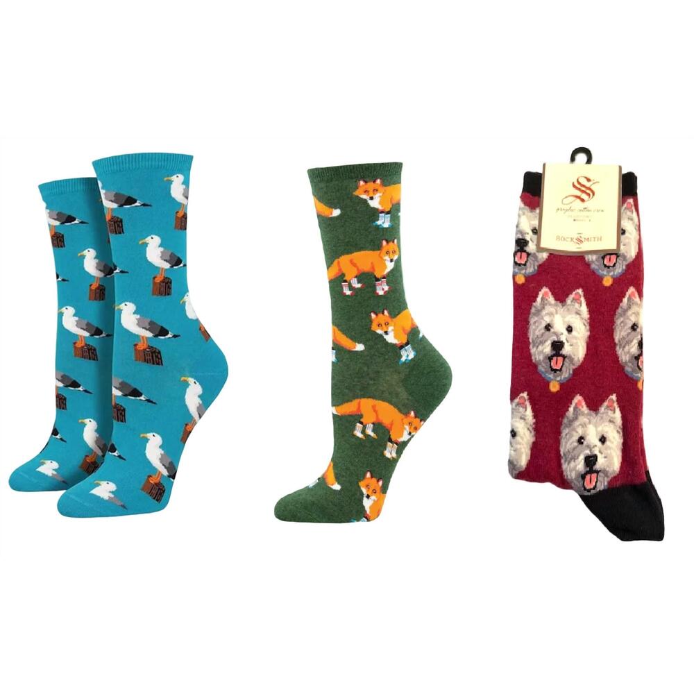 NEW SOCKSMITH women's gull-able & socksy foxes & westies socks - set of 3 pair i